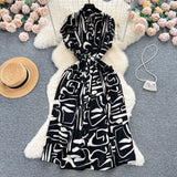 Light Luxury Retro V-Neck Print Dress Women's Summer French Tamped Loose Thin Long Shirt Skirt
