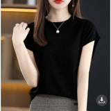 Short-Sleeved T-Shirt Round Collar Bottom Top 2025 New Solid Color Loose T Ice Knitted Shirt Casual