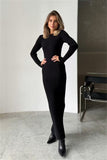 Long-Sleeved Autumn And Winter Sweater Dress Lady Knit Round Collar Pit Solid Color Tight Dress Woman