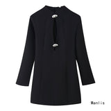 Autumn's New Black Sleeveless Fashion Tweed Splicing Women's Knitted Fan Skirt Elegant