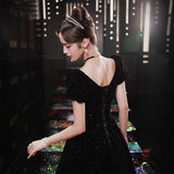 Student Art Candidates Evening Dresses 2025 New Winter Black Silky Long Annual Meeting Evening Dress Hosting Dress