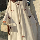 Middle Eastern Arab Women's 2025 New Dubai Abaya Loose Flare-Sleeve Bow Dress