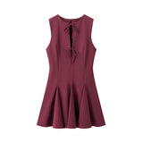 Sexy Hollow Bow Tie With Short Dress Summer Sleeveless Wave Swing Miniskirt