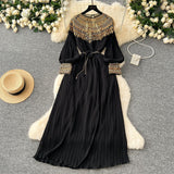 High-End Women's Temperament Dress 2025 Winter Heavy Industry Nail Polish Lily Loose Waist Long-Term Pressure Folding Dress Skirt