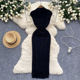 High-Cooled Royal Sister Dress Goddess Fan Temperament Heart Folds To Receive The Waist Thin Long Bag Of Hip Skirts