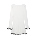 Wave Wood Ear Curly Knitted Dress Long Sleeve Dress 2025 Spring Temperament Crash Color Repair Mini Dress
