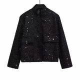 Autumn New Women's Street Personality Gold Beads Jacket Pocket Coat