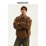 Vintage Collar Leather Jacket Men Spring And Autumn Free To Do Old Couple Work Clothes Pu Leather Jacket