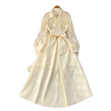 Vintage Light Luxury High-End Sense Polo Collar Dress Female Summer Mesh Embroidery Texture Design Chic Temperament Dress