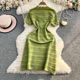 Chic Stunning Green Dress Woman 2025 Summer New French High-End Temperament Knitted Dress