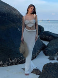 Summer 2025 Women's Explosive Sexy Knitted Short Sling Tape Open Umbilly Skirt Set