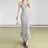 2025 Summer Women's New French Sexy Wave Point Sling Temperament High-End Waist Repair Dress