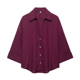 2025 Spring And Summer New Women's Fashion Casual Collar Striped Wide-Sleeved Shirt