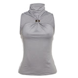 2025 Spring And Summer New Women's Temperament Design Feeling Solid Half-High Collar Sleeveless Vest Slim Slim Top