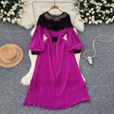 Autumn Retro Court Style Heavyweight Embroidered Long Hundred Folds Bubble Bubble Sleeve Dress Female 100 Folds
