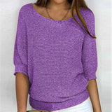 Spring New Solid Color Round Knit Shirt Women Commuting Elegant Seven-Sleeve Top Air-Conditioning Shirt