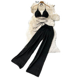 Straight-Barose High-Rise Thin-Legged Trousers With Hanging Neck Short Top Two Spice Girl Sets