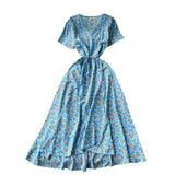 Design-Sense Piece Of V-Neck Tie With Short Sleeves Of Broken Flower Dress Women's Summer Thin Temperament French Dress