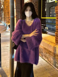 Autumn And Winter Fashion Loose Lazy Sweater Comfortable Imitation Sable Coat Female Purple French Gentle Wind Korean Version