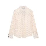 Velvet Bow Ornament Wave Point Printing Casual Shirt 2025 Spring And Summer Long-Sleeved Loose Women's Top