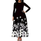 New Fashion Long-Sleeved Print Loose Round Collar Simple Temperament Dress In Autumn 2025