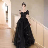 Black Evening Dress Dress 2025 New Banquet Temperament Long-Term Luxury Minit Dinner Hosts Walk Show Evening Dress