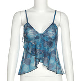 2025 Spring Fashion Trend Women's New Sling Strip Bare Back Screen Printing Loose Small Vest