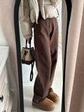 Brown Jeans Women Plus Velvet Thick 2025 Autumn And Winter High-Waisted Narrow Version Of Straight Trousers Small Drag Broad Leg Pants