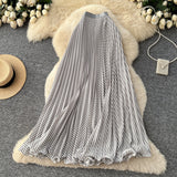Classic Fashion Folding Wave Half-Dress French Sweet High-Waisted A-Shaped Skirt Mid-Long Folds Skirt