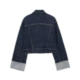 Autumn 2025 New Women's Roll-Sleeve Denim Jacket Straight Trousers
