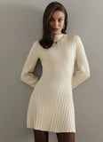 Long-Sleeved Half-Necked Dress Knitted Dress Spring 2025 Temperament Tweed A-Word Skirt