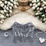 Tamou Sling Vest Female Dance Performance Costume Pure Hot Girl Breasts Glitter Umbilly Umbilly Chic Tops