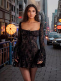 Autumn New Women's Clothing Temperament Fashion Lace Trumpet Long Sleeve Strap A Swing Dress Woman