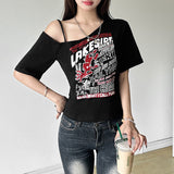 2025 Spring Women's New Street Fashion Hottie Bare Shoulder Prints Umbilly Umbilly Top Girl