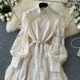 Spring 2025 New High-End Heavy Industry Mesh Embroidery To Collect Thin French Elegant Lantern Sleeve Dress