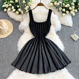 2025 New Temperament Elegant Vertical Stripes To Close The Waist Thin Sling Dress Light Style Knitting Skirt Woman
