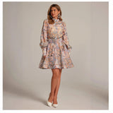 Elegant Retro Print Heavy Lifting Nail Bead Dress Set Two-Piece Top Plus Long Dress