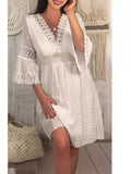 New Lace Dress In Spring 2025 V-Neck Lace Sleeve Dress