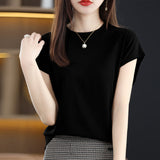 Short-Sleeved T-Shirt Round Collar Bottom Top 2025 New Solid Color Loose T Ice Knitted Shirt Casual