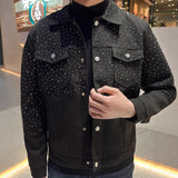 Fashion And Leisure Autumn Trend Full Of Stars Hot Diamond High Sense Loose Denim Coat Collar Men 2025 New