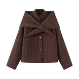 ZR Women's Clothing 2025 New Korean Version Of Susture Loose Removable Scarf Cotton Jacket Jacket
