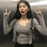 Korean Purple Gentle Short Sling Vest Set Of Women's Spring Slimming Inside The Hot Knitted Open Shirt