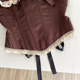 The Ancient English Wind Brae Vest Woman Summer Lace Hook Flower Tied With Fish Bone Gird Waist Small Man Is Beautiful