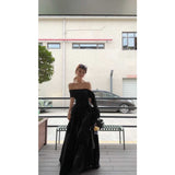 One-Word Shoulder Ribbon Dress Women's Summer Fashion Temperament Reduction Loose Thin A Word Long Dress