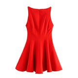 Repair Short Dress 2025 Spring And Summer Set Wide Swing Women's Sleeveless Boat Collar Body A-Word Mini Dress