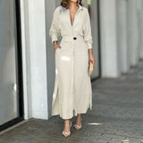 2025 New Temperament Female Commuter With Solid Color To Close Waist Long Sleeve Irregular Shirt Dress Women