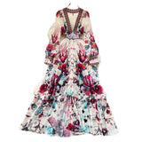 Spring And Autumn French Court Style Temperament Thin French Chiffon Mesh Dress Female Big A-Word Print Long Dress
