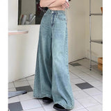 Vintage Wide-Legged Jeans Women Spring And Autumn New High-Waisted Loose Thin Trumpet Trousers