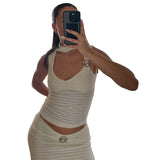 Fashion 2025 Summer New Women's Clothing Yu Shuxin The Same Hottie Sleeveless Hanging Neck Ribbon Vest Woman