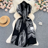 Light Luxury Retro V-Neck Print Dress Women's Summer French Tamped Loose Thin Long Shirt Skirt